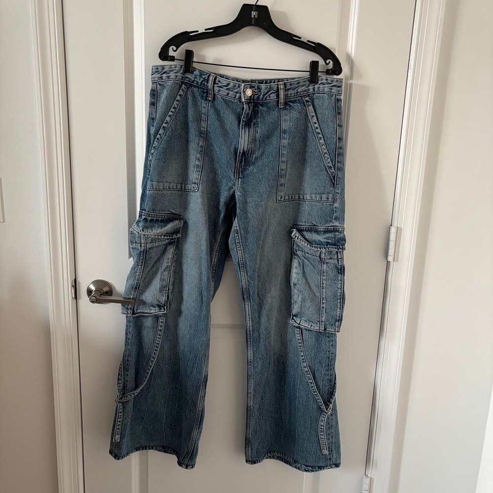 ZARA Y2K Cargo Jeans Men's 34x30 Relaxed Fit Wide Leg